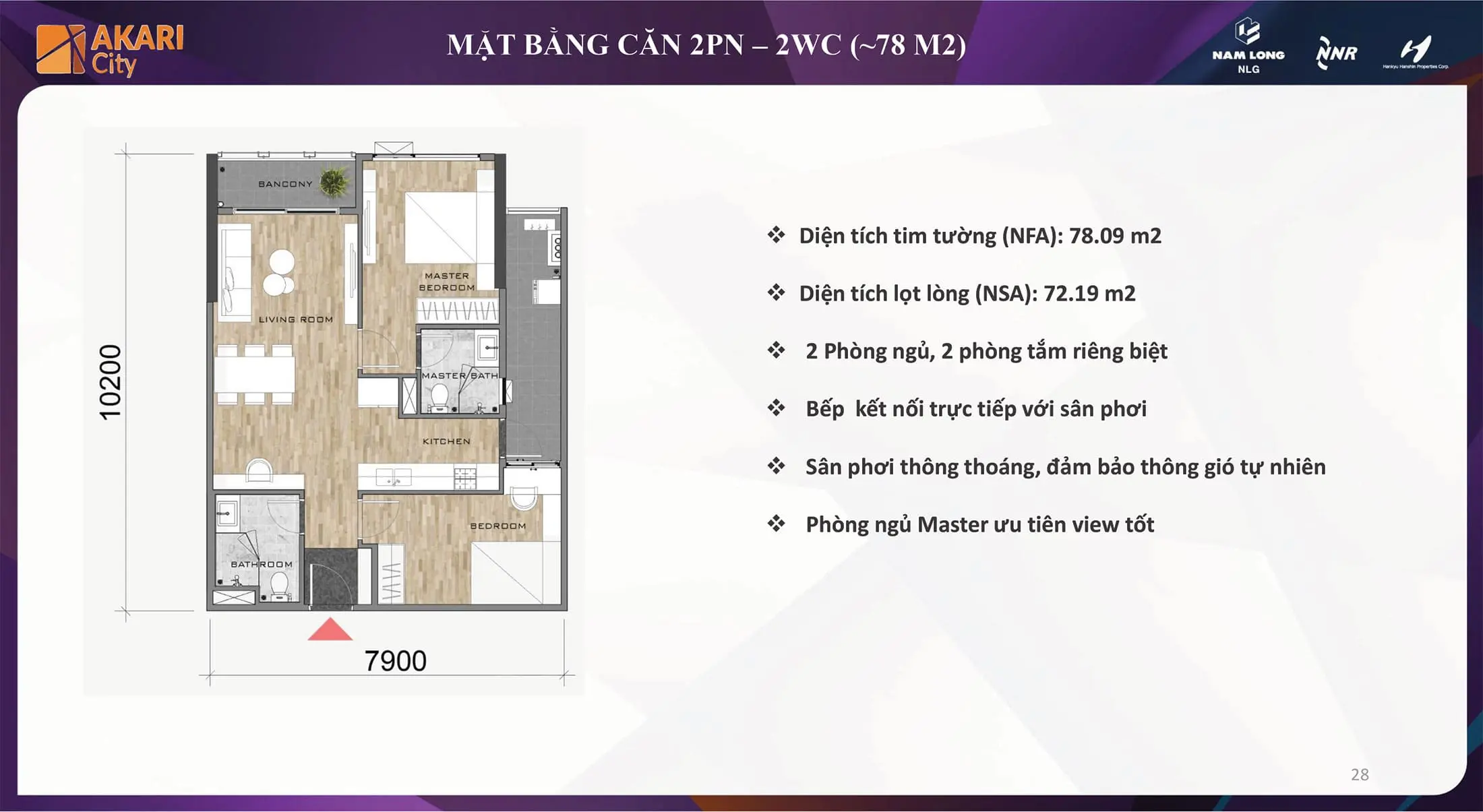 layout can ho akari city dien tich 78m2